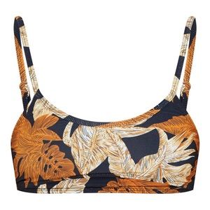 Pretty Little Thing Black Palm Leaf Print Scoop Neck Bikini Top NWT Size 2 XS